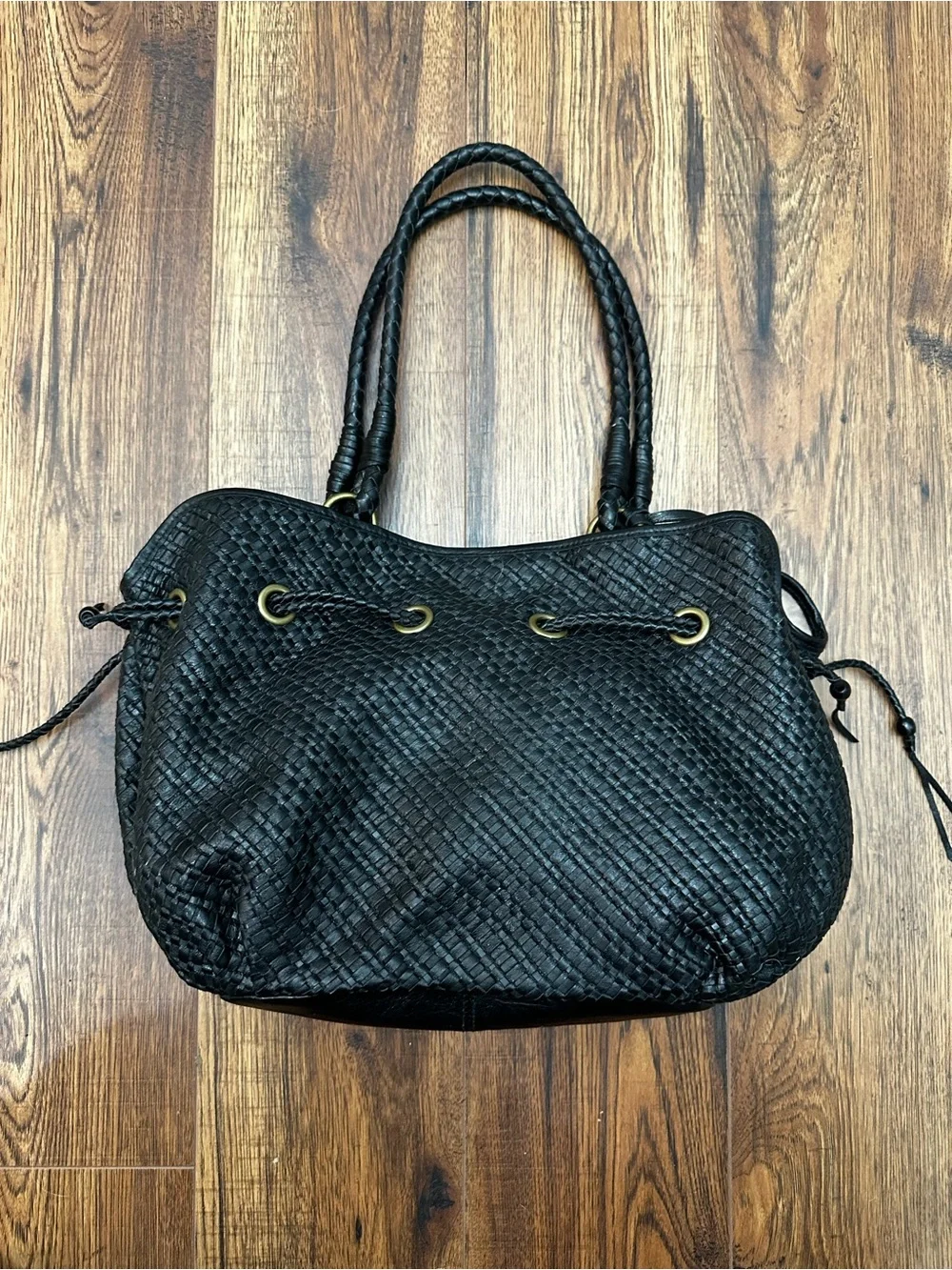 The Sak Woven Leather Hobo with side ties